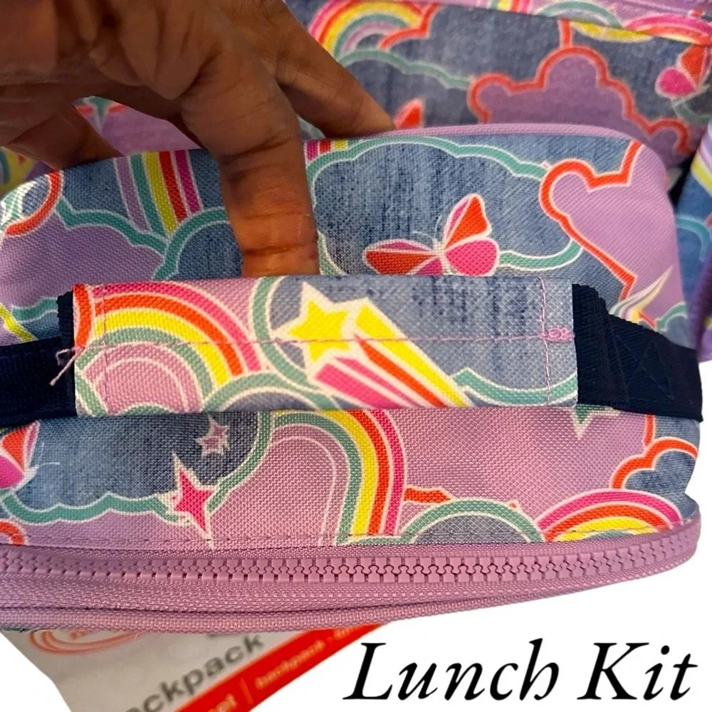 NWT Girls 3 Piece Backpack Book Bag Utility Pouch And Lunch Kit